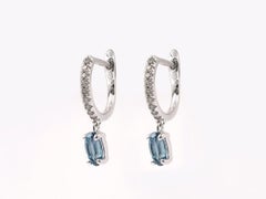 14KT White Gold London Blue Topaz & Diamond Pave Drop Huggie Earrings