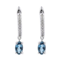 14KT White Gold London Blue Topaz & Diamond Pave Drop Huggie Earrings