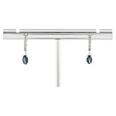 14KT White Gold London Blue Topaz & Diamond Pave Drop Huggie Earrings