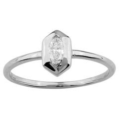 14KT White Gold Marquise Diamond Hexagonal Bezel Solitaire Ring