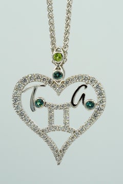 14kt White Gold Mother's Heart Diamond Pendant Zodiac Birthstone Custom-To-Order