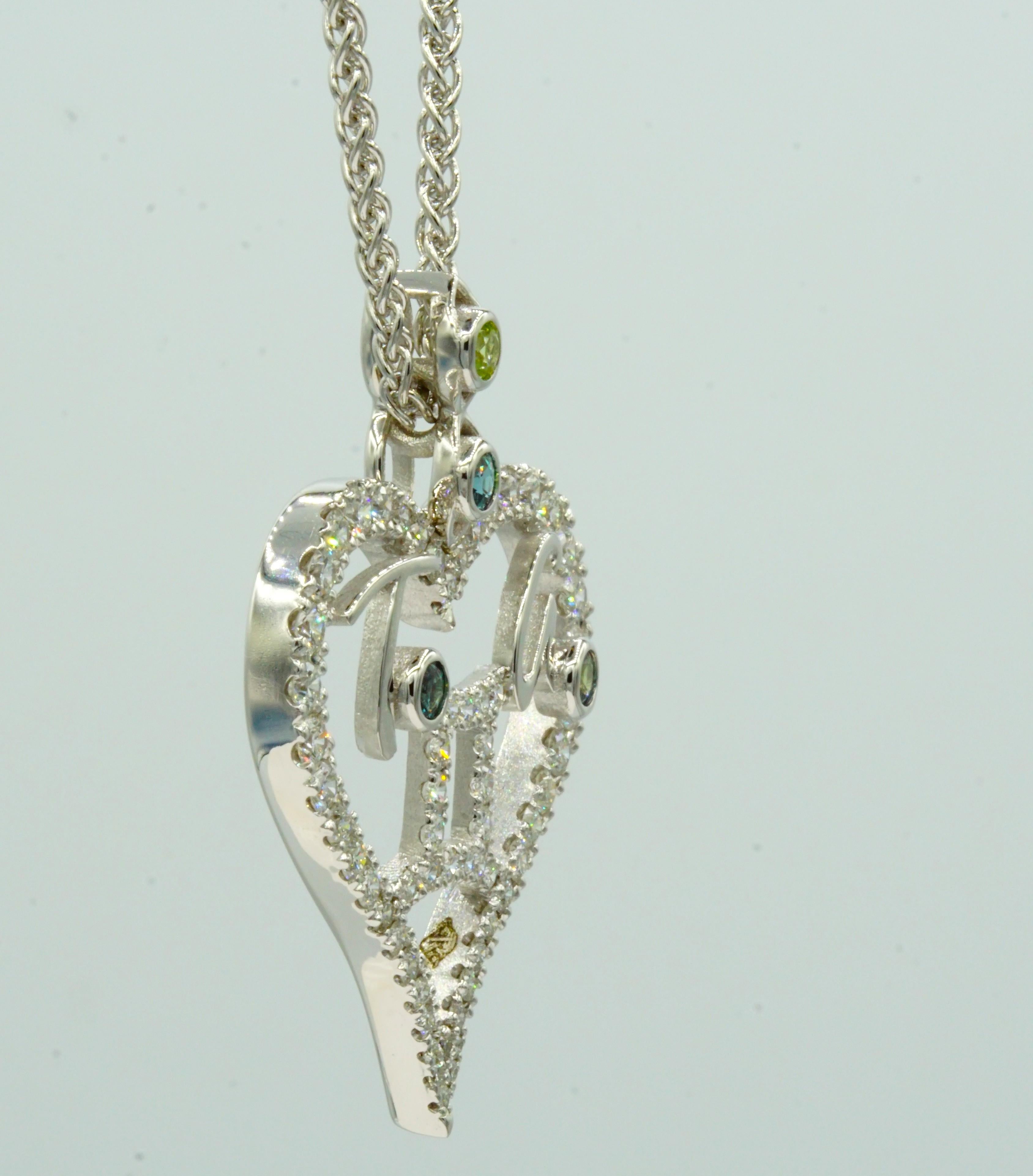 Round Cut 14kt White Gold Mother's Heart Diamond Pendant Zodiac Birthstone Custom-To-Order For Sale