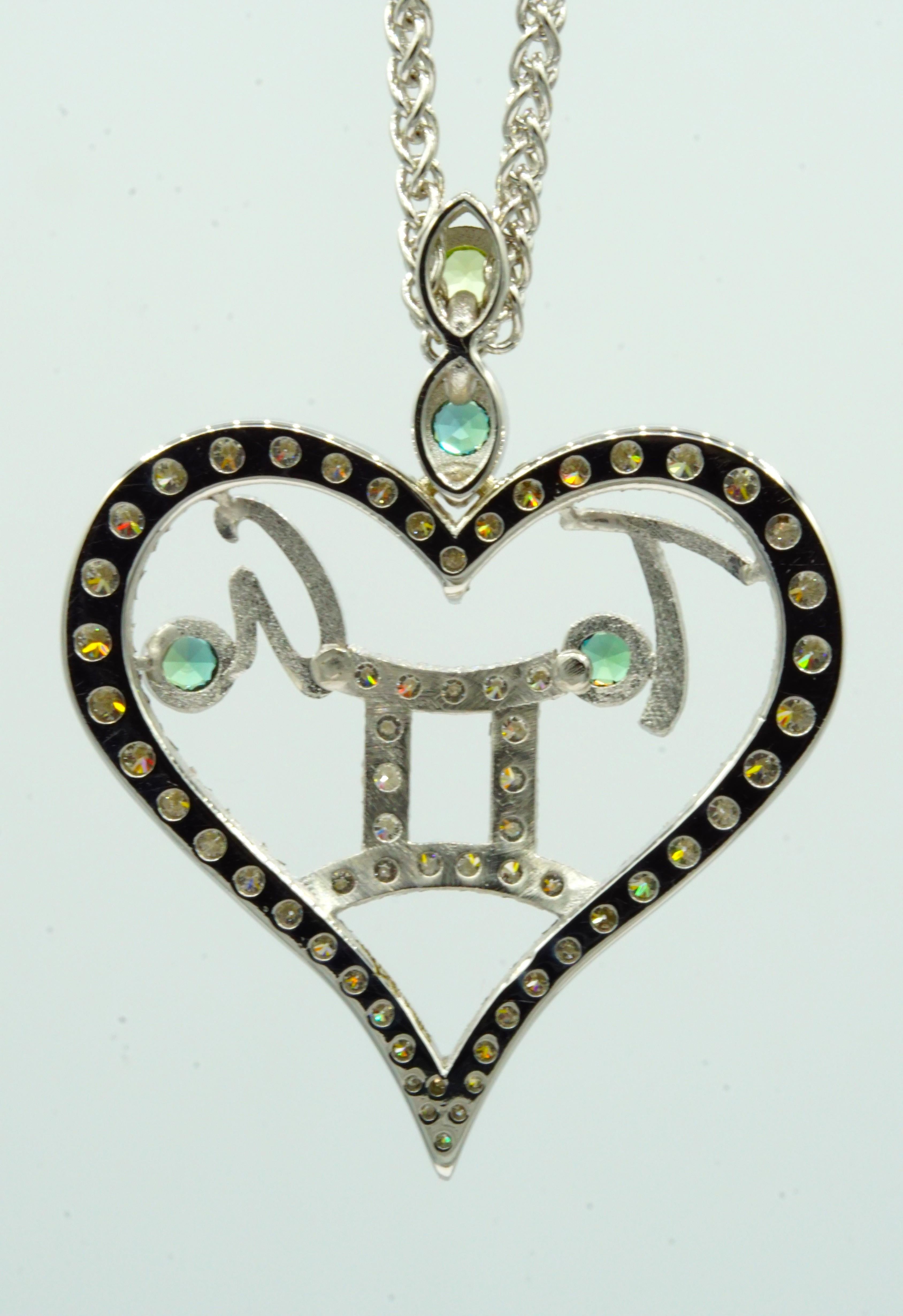 Women's 14kt White Gold Mother's Heart Diamond Pendant Zodiac Birthstone Custom-To-Order For Sale