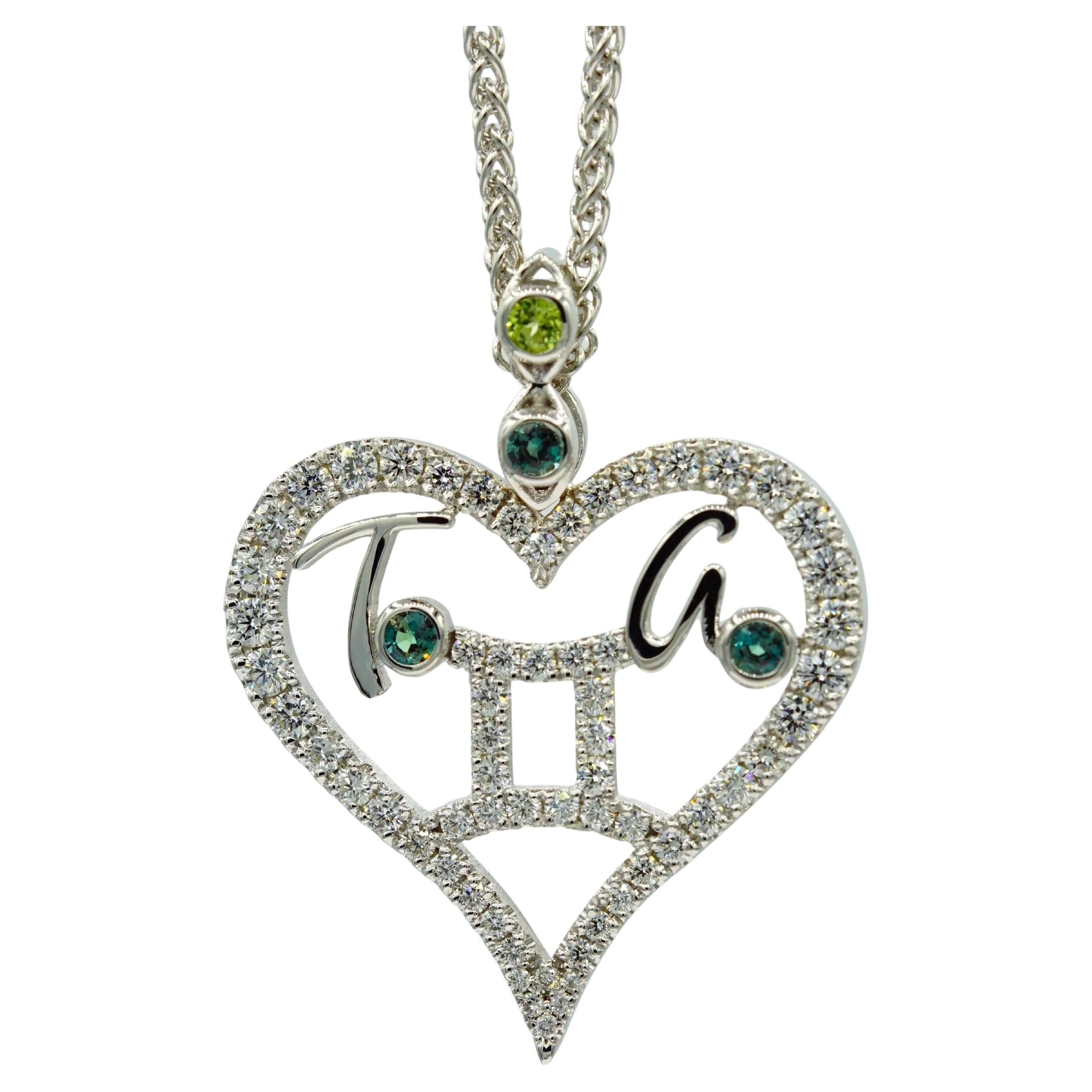 14kt White Gold Mother's Heart Diamond Pendant Zodiac Birthstone Custom-To-Order