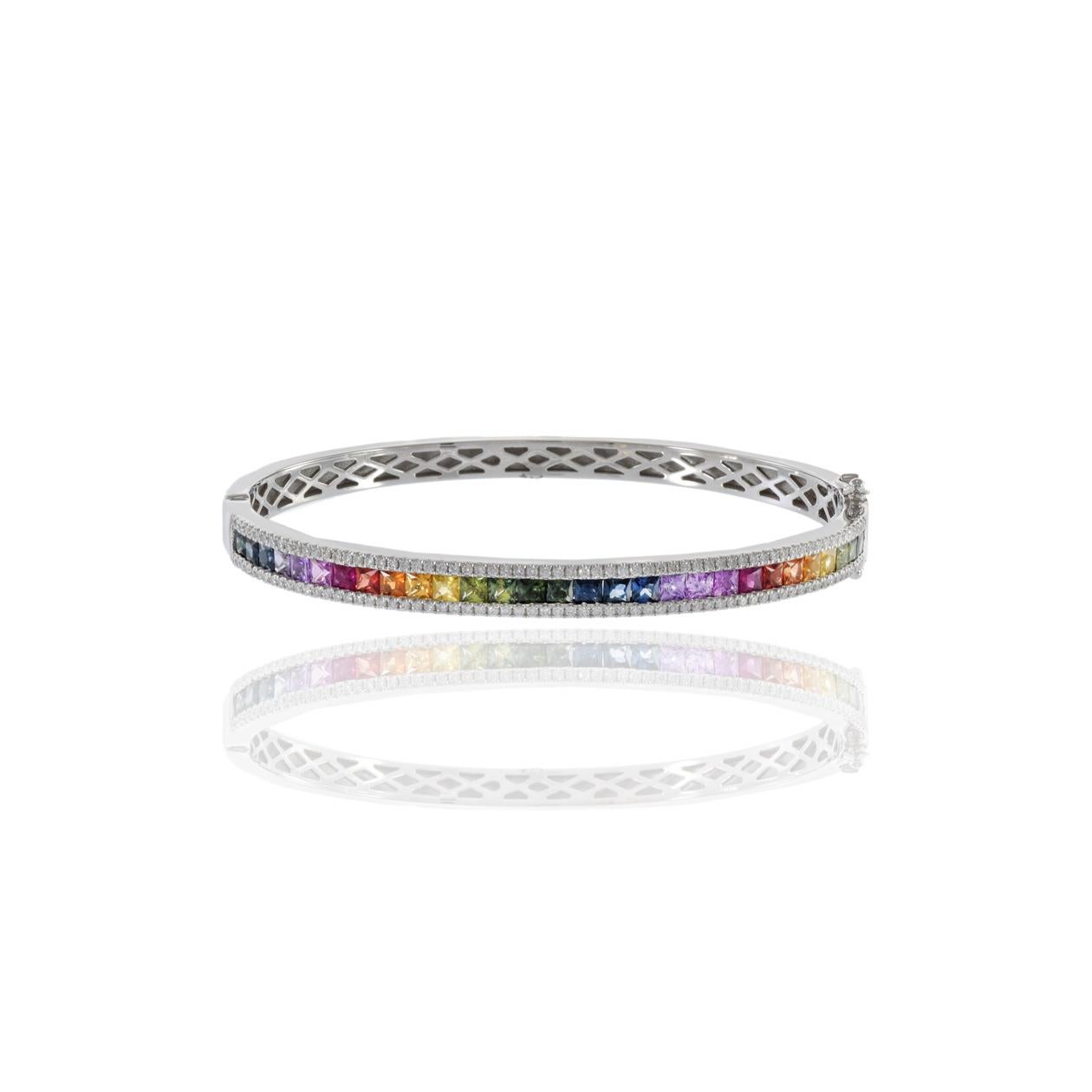 Moderno Bracciale in oro bianco 14KT con zaffiri e diamanti multicolore in vendita
