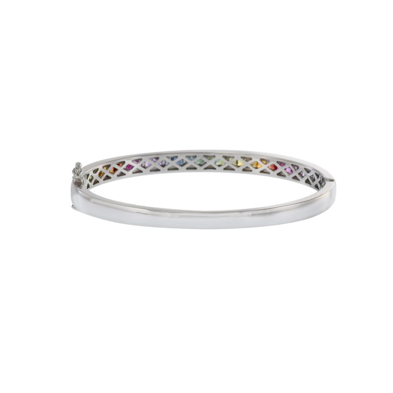 da uomo o donna Bracciale in oro bianco 14KT con zaffiri e diamanti multicolore in vendita