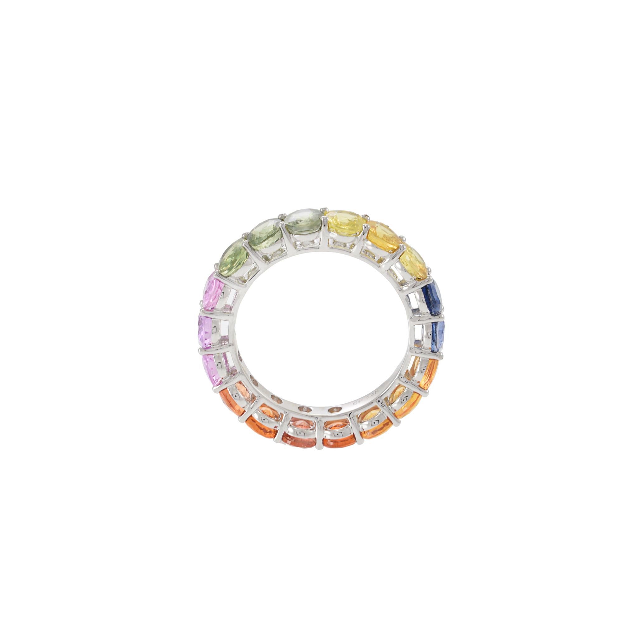 Women's or Men's 14KT White Gold Multi Color Sapphire Band For Sale