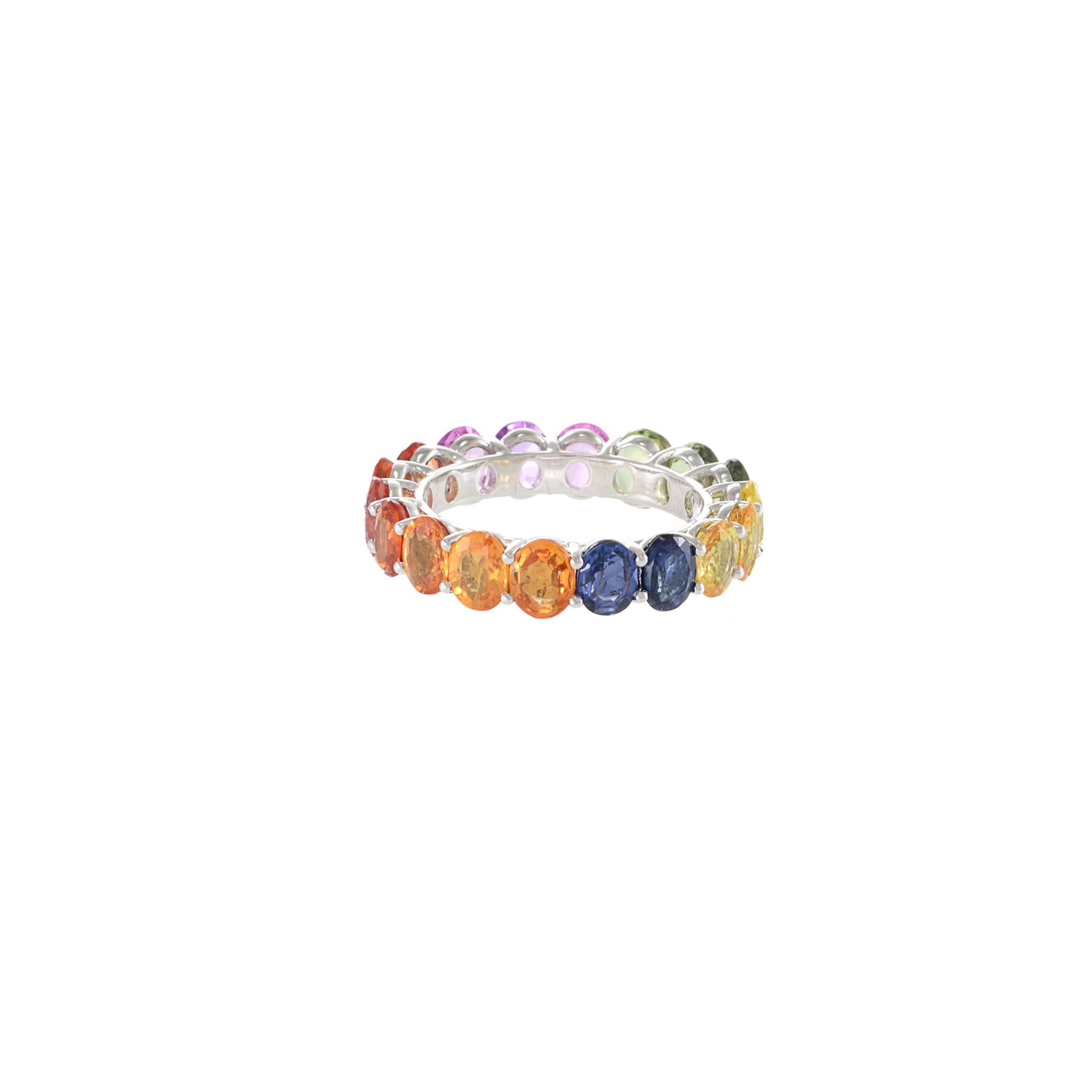 14KT White Gold Multi Color Sapphire Band For Sale 1