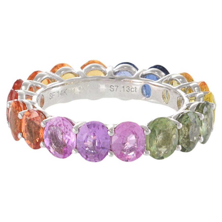 14KT White Gold Multi Color Sapphire Band