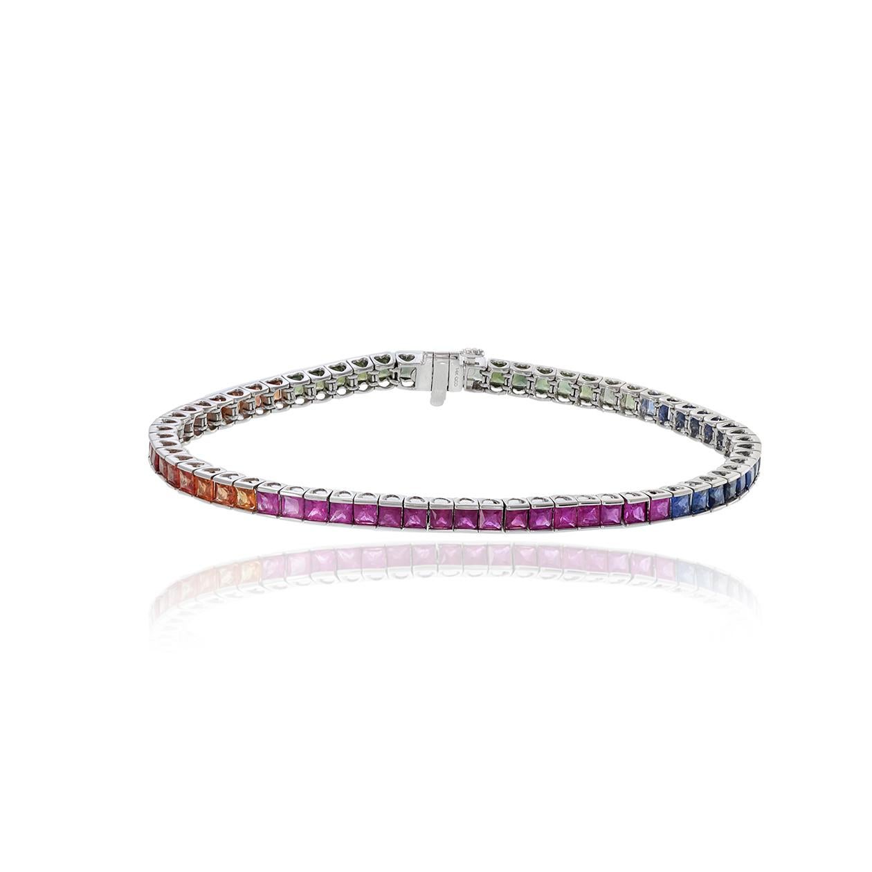 Modern 14KT White Gold Multi Color Sapphire Bracelet For Sale