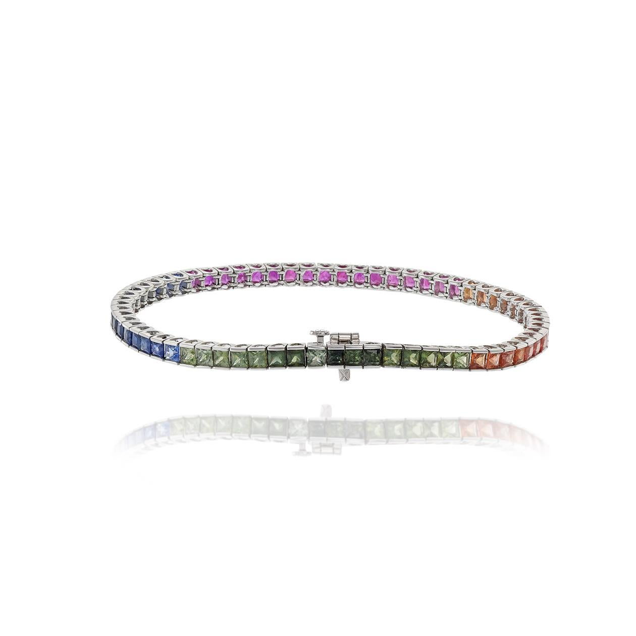 14KT White Gold Multi Color Sapphire Bracelet In New Condition For Sale In New York, NY
