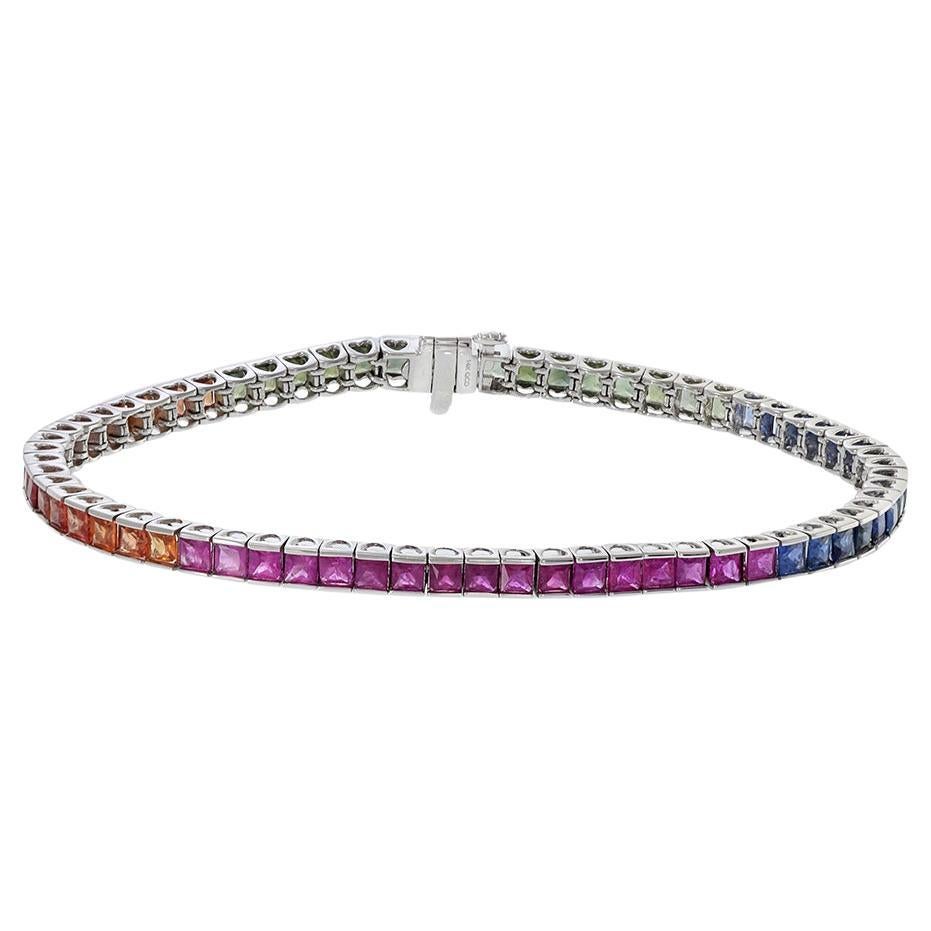 Bracelet en or blanc 14 carats avec saphirs multicolores
