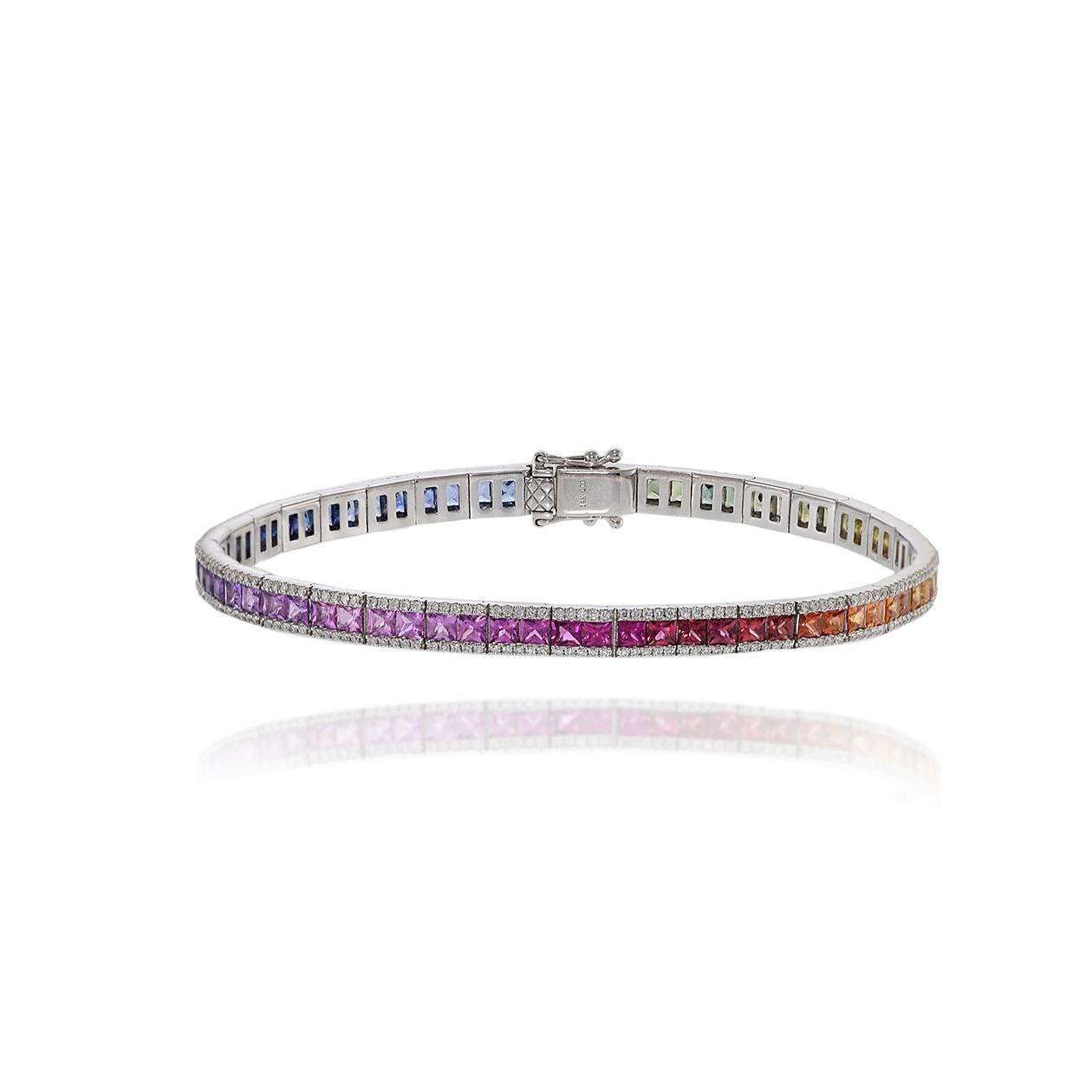 Modern 14KT White Gold Multi Colored Sapphire And Diamond Bracelet For Sale