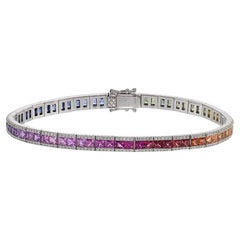 Pulsera de Oro Blanco de 14 KT Zafiro Multicolor y Diamantes