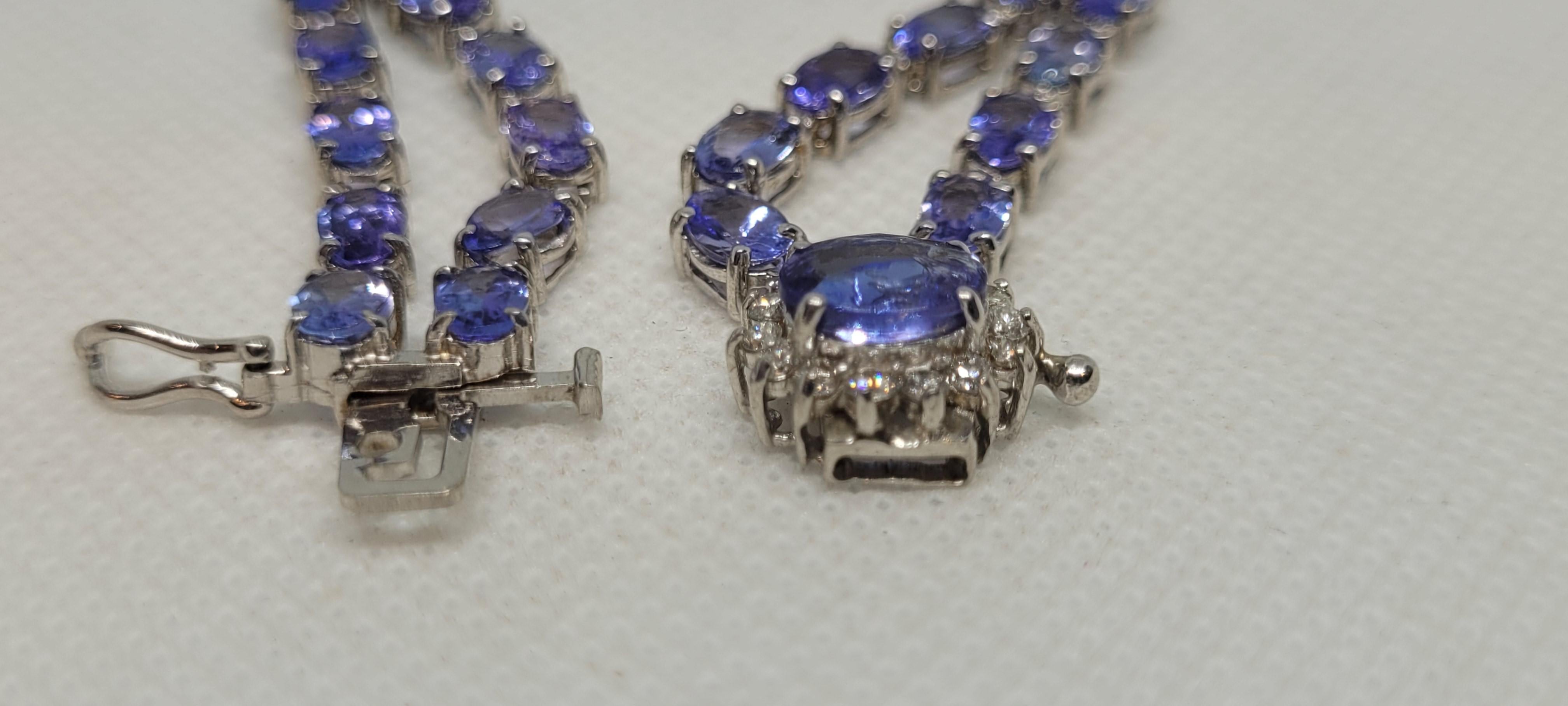 Women's 14kt White Gold Natural 22.35cttw Tanzanite  & .40cttw Diamond Bracelet, 7.25 In For Sale
