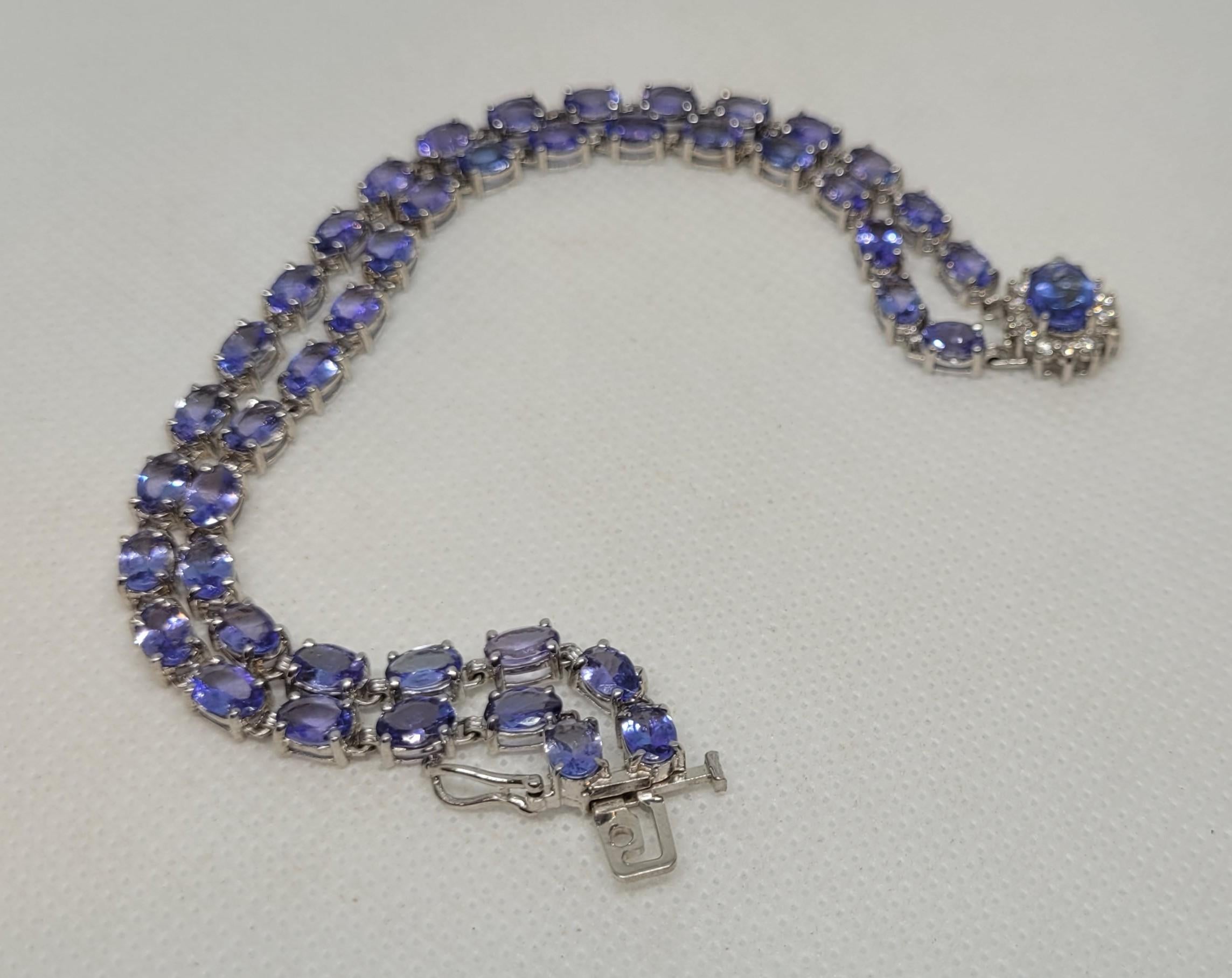 14kt White Gold Natural 22.35cttw Tanzanite  & .40cttw Diamond Bracelet, 7.25 In For Sale 2