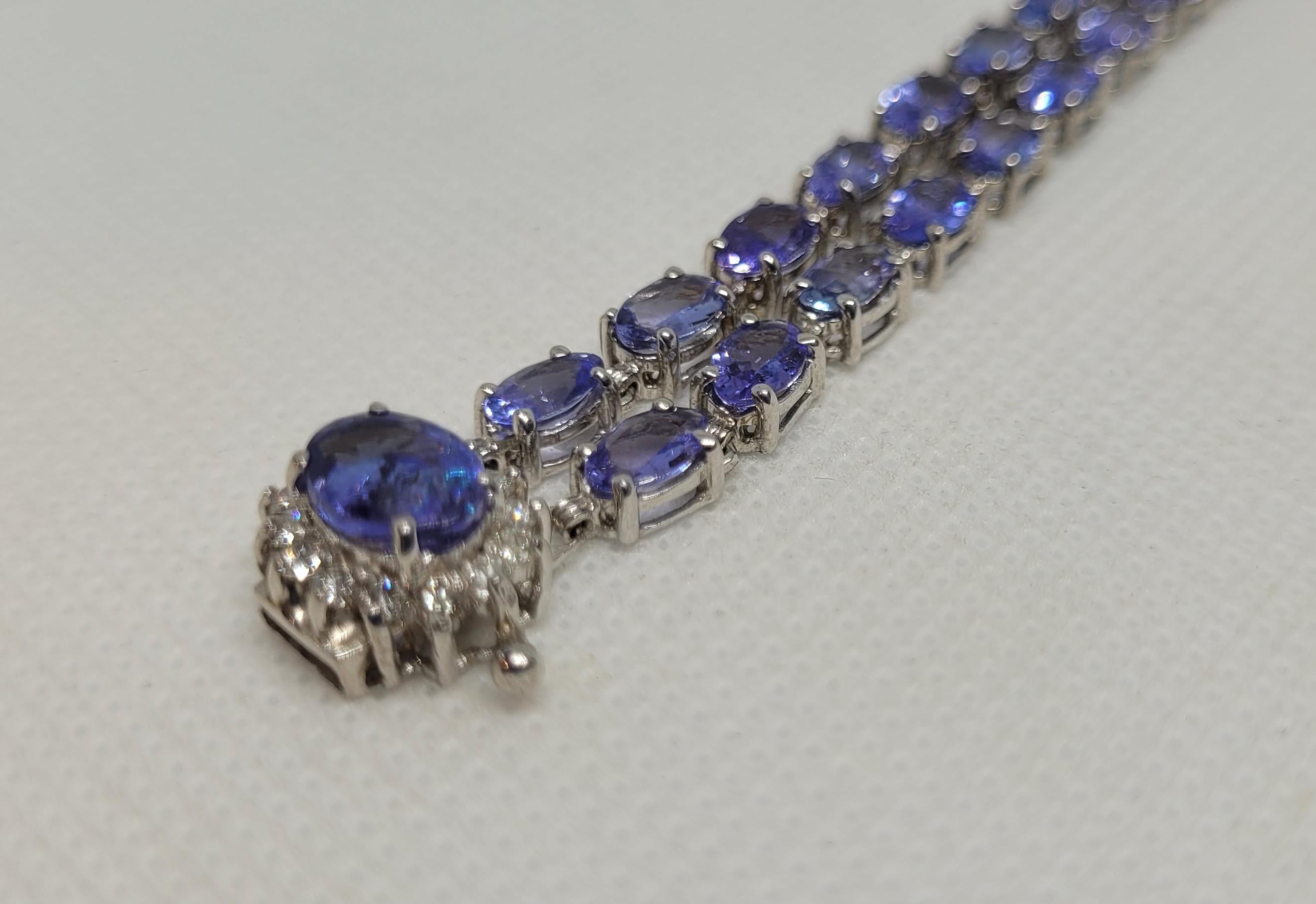 14kt White Gold Natural 22.35cttw Tanzanite  & .40cttw Diamond Bracelet, 7.25 In For Sale 3