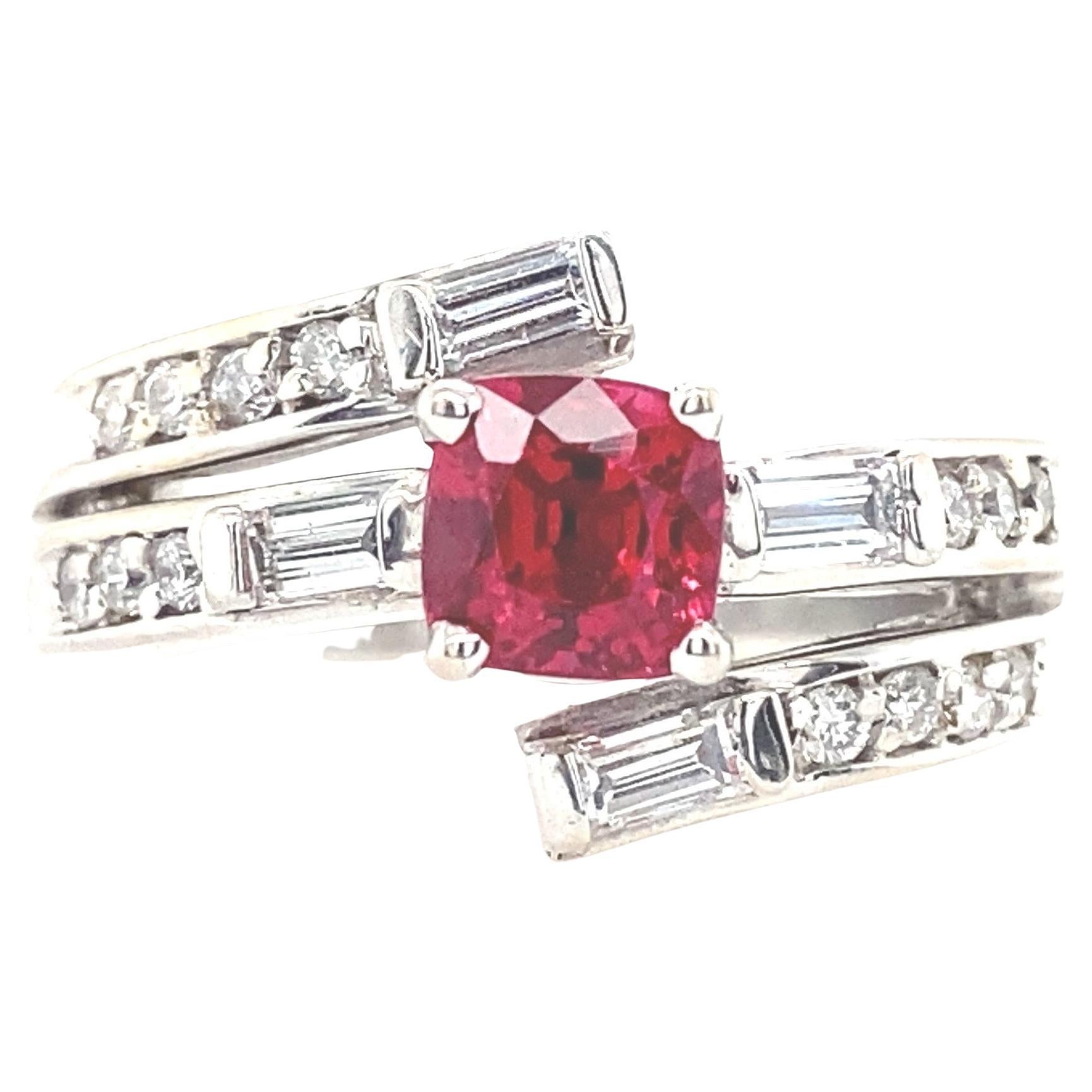 14kt White Gold Natural Red Spinel and Diamond Ring