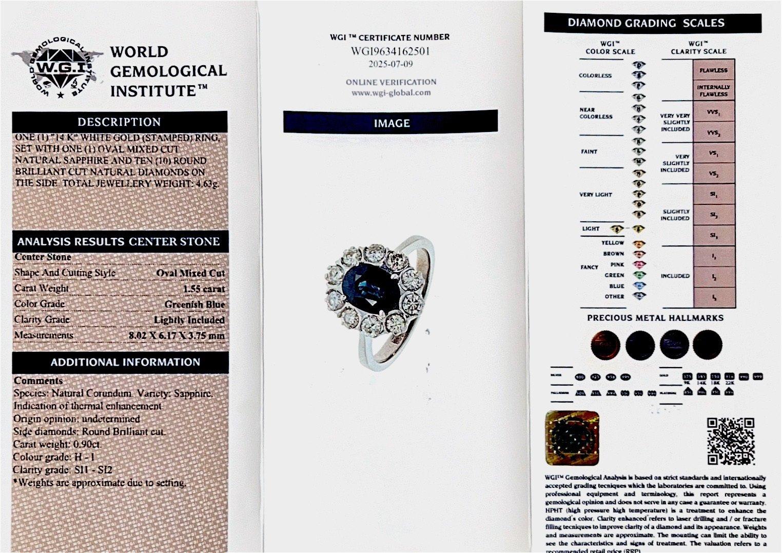 14kt Weißgold Natürlicher Saphir und Diamant Cluster Ring (Ovalschliff) im Angebot