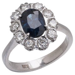 14kt Weißgold Natürlicher Saphir und Diamant Cluster Ring
