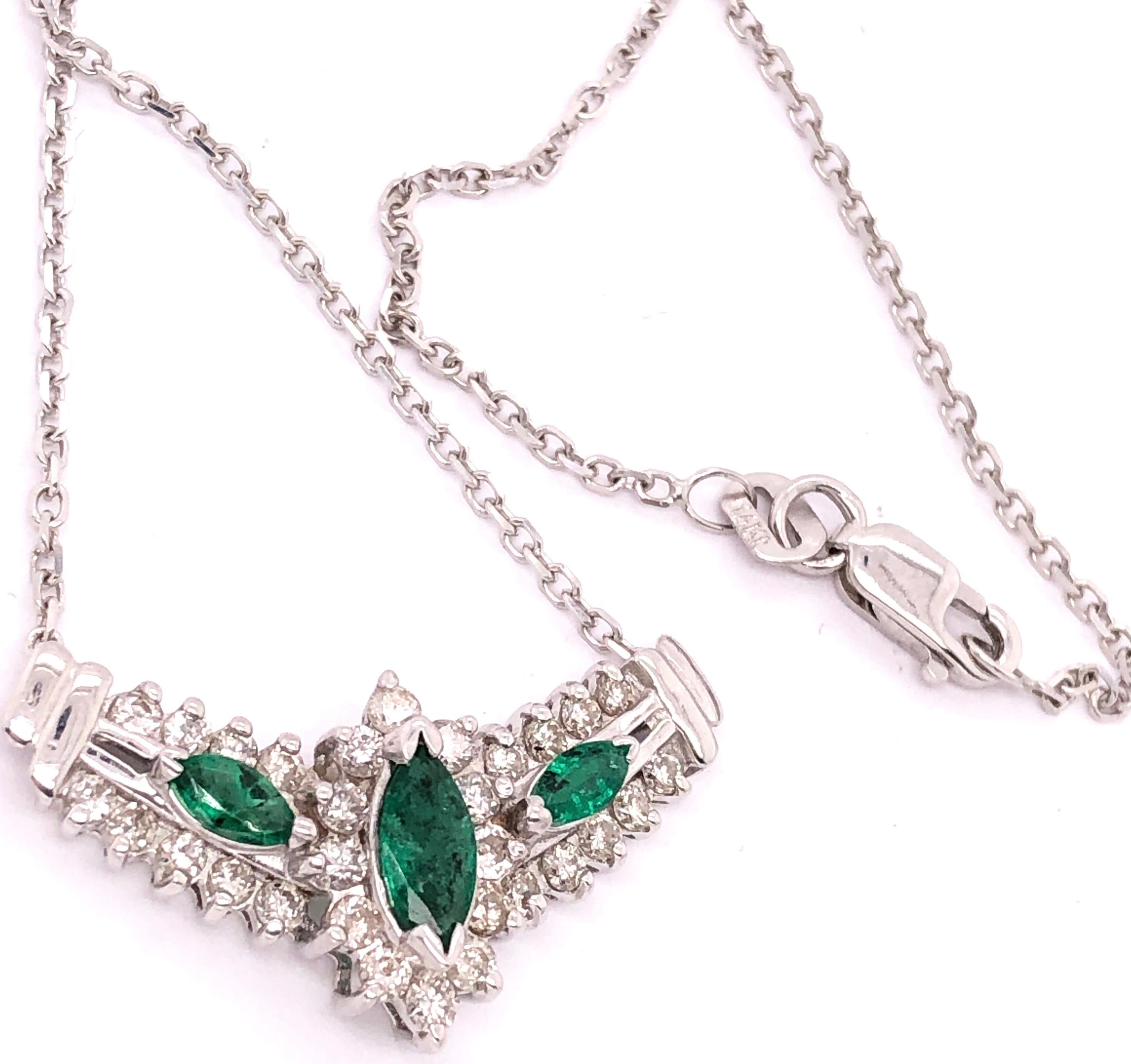 14 Karat White Gold Necklace with Soldered Diamond and Emerald Pendant In Good Condition In Stamford, CT