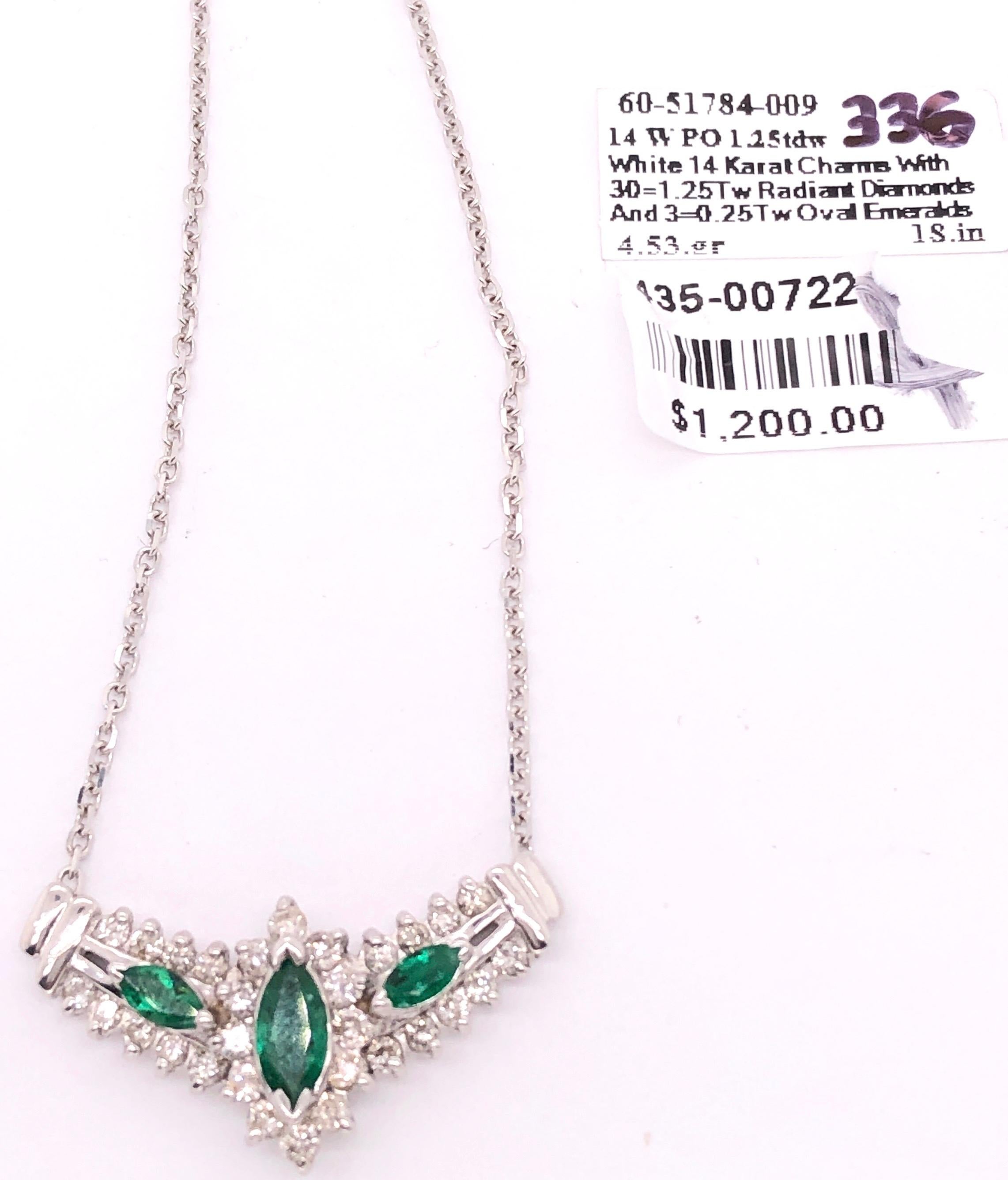 14 Karat White Gold Necklace with Soldered Diamond and Emerald Pendant 4