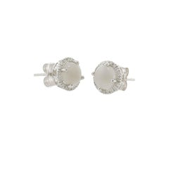 14KT White Gold Opal & Diamond Earrings