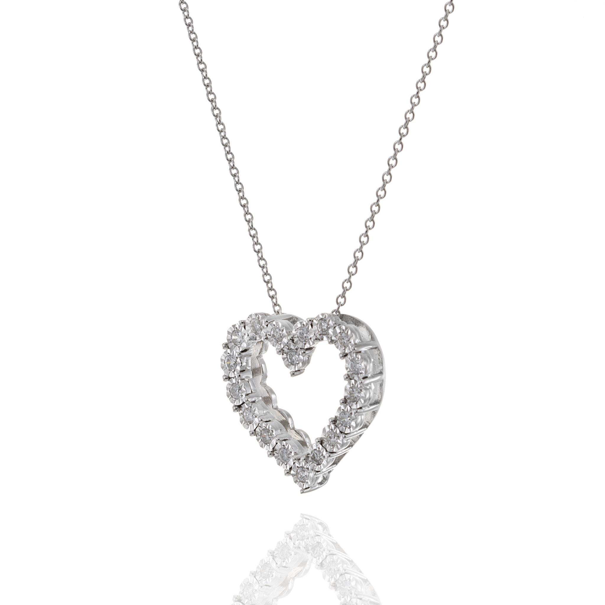 Taglio rotondo Ciondolo a cuore aperto con diamante in oro bianco 14KT in vendita