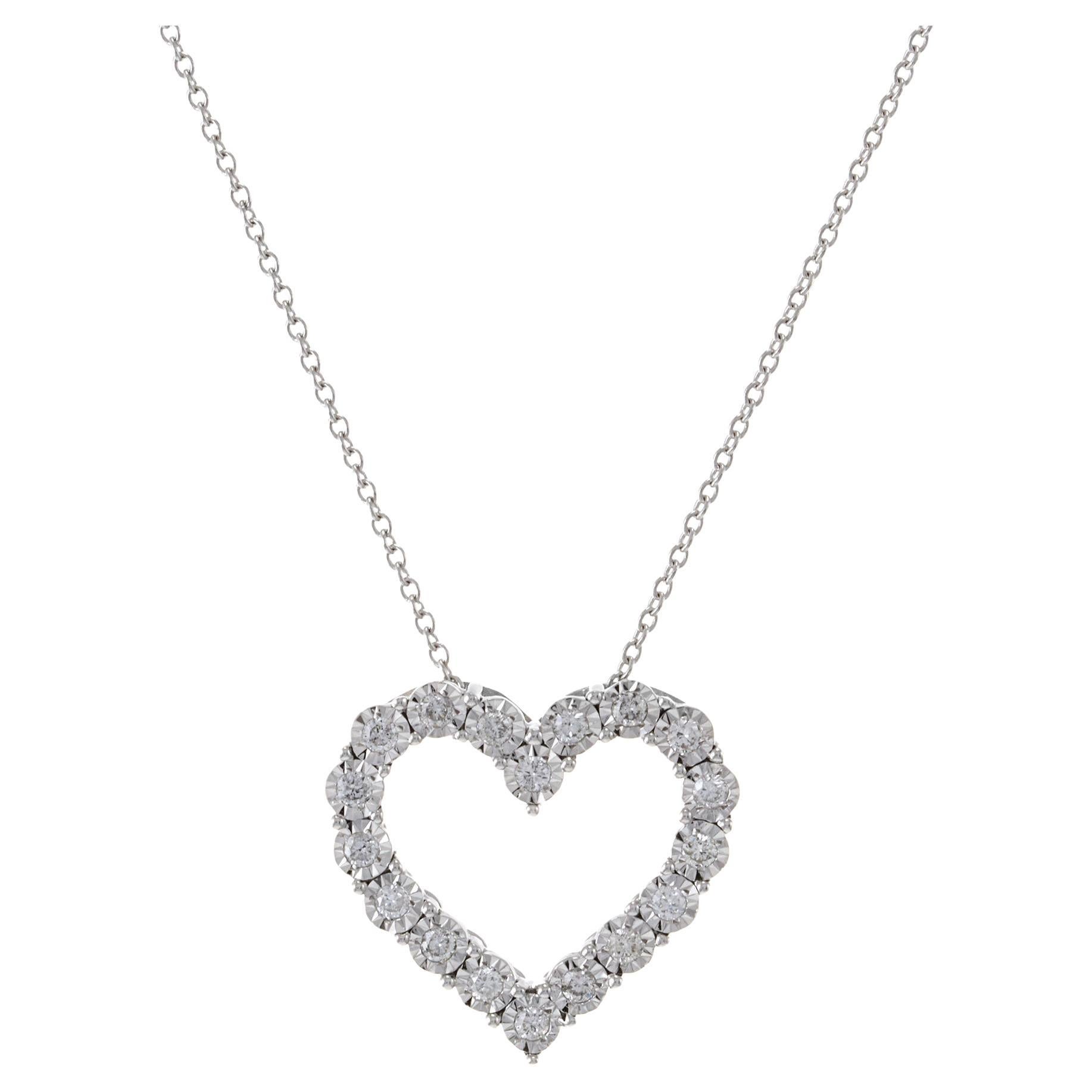 14KT White Gold Open Diamond Heart Pendant