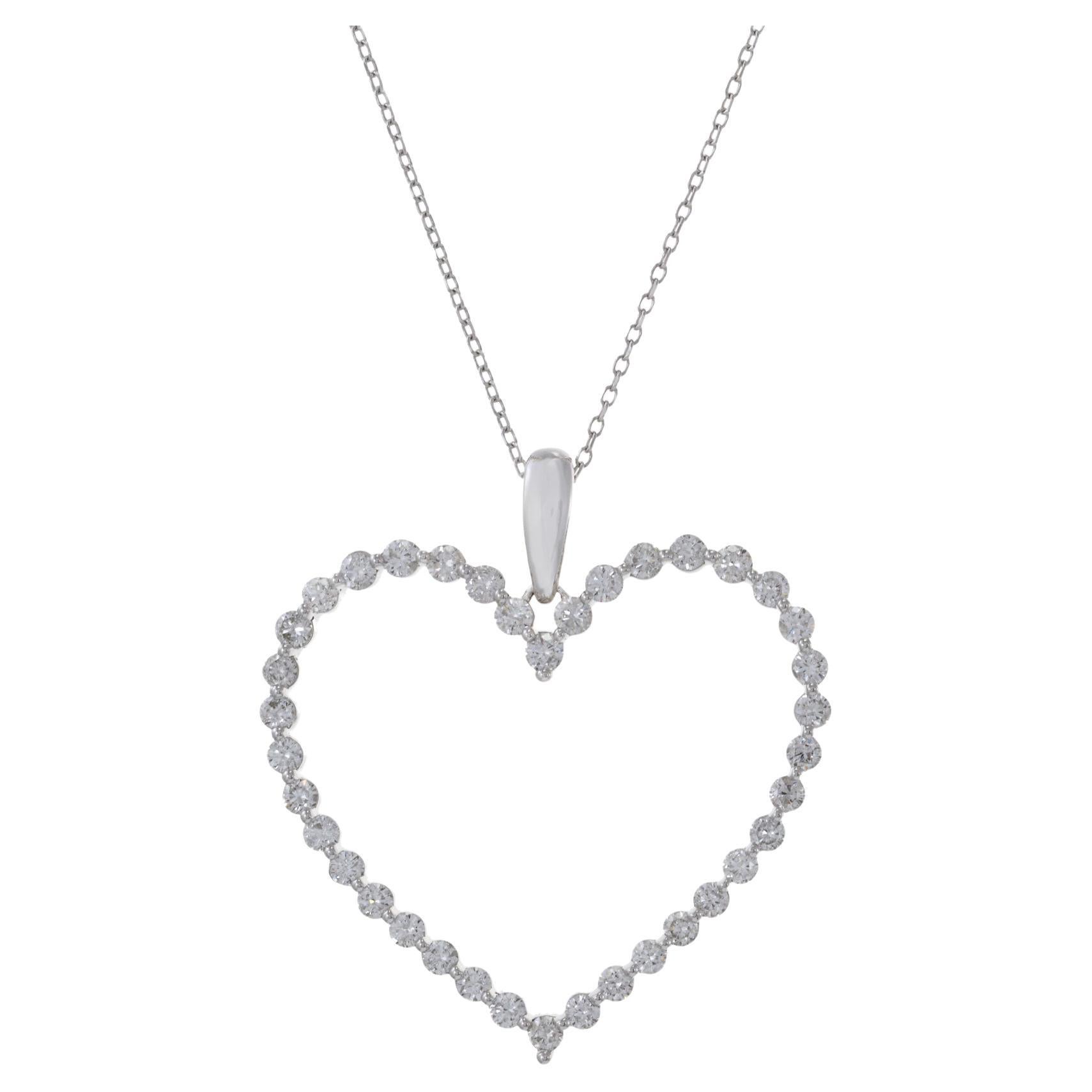 14KT White Gold Open Heart Diamond Pendant