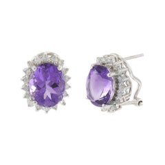 14KT White Gold Oval Amethyst and Diamond Earrings