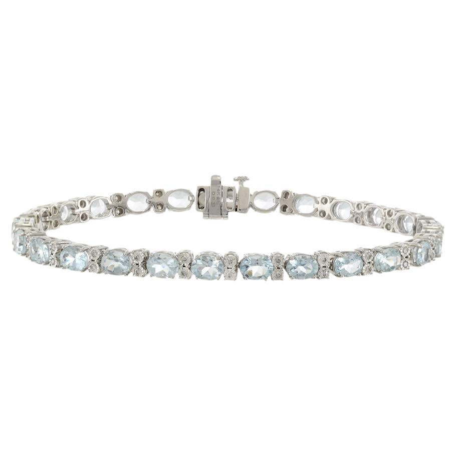 14KT White Gold Oval Aquamarine and Diamond Bracelet