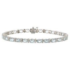 14KT White Gold Oval Aquamarine and Diamond Bracelet