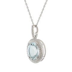 14KT Weißgold Oval Aquamarin & Diamant Halo-Anhänger Halskette