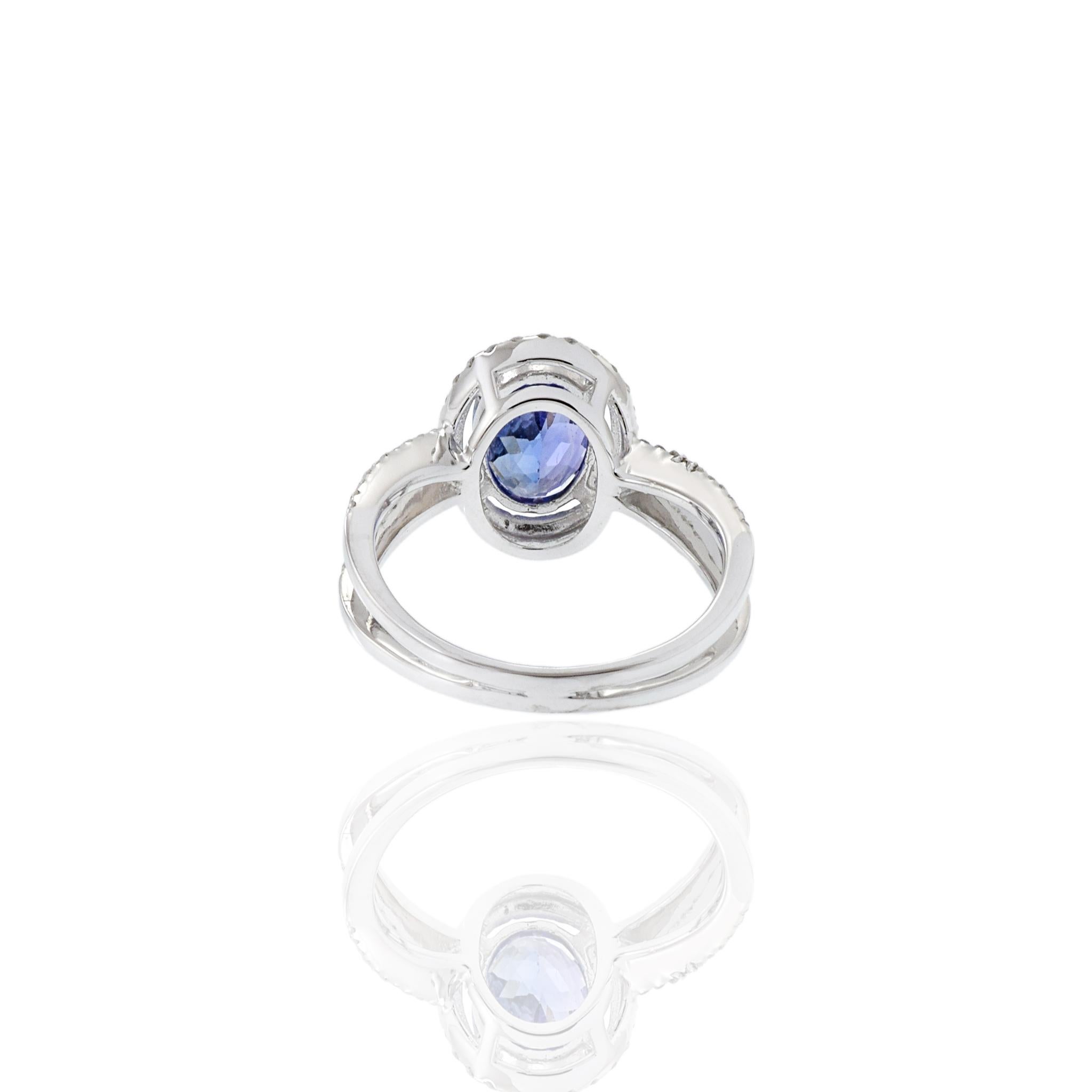 14KT White Gold Oval Cut Tanzanite And Diamond Ring For Sale 5