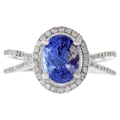 14KT White Gold Oval Cut Tanzanite And Diamond Ring