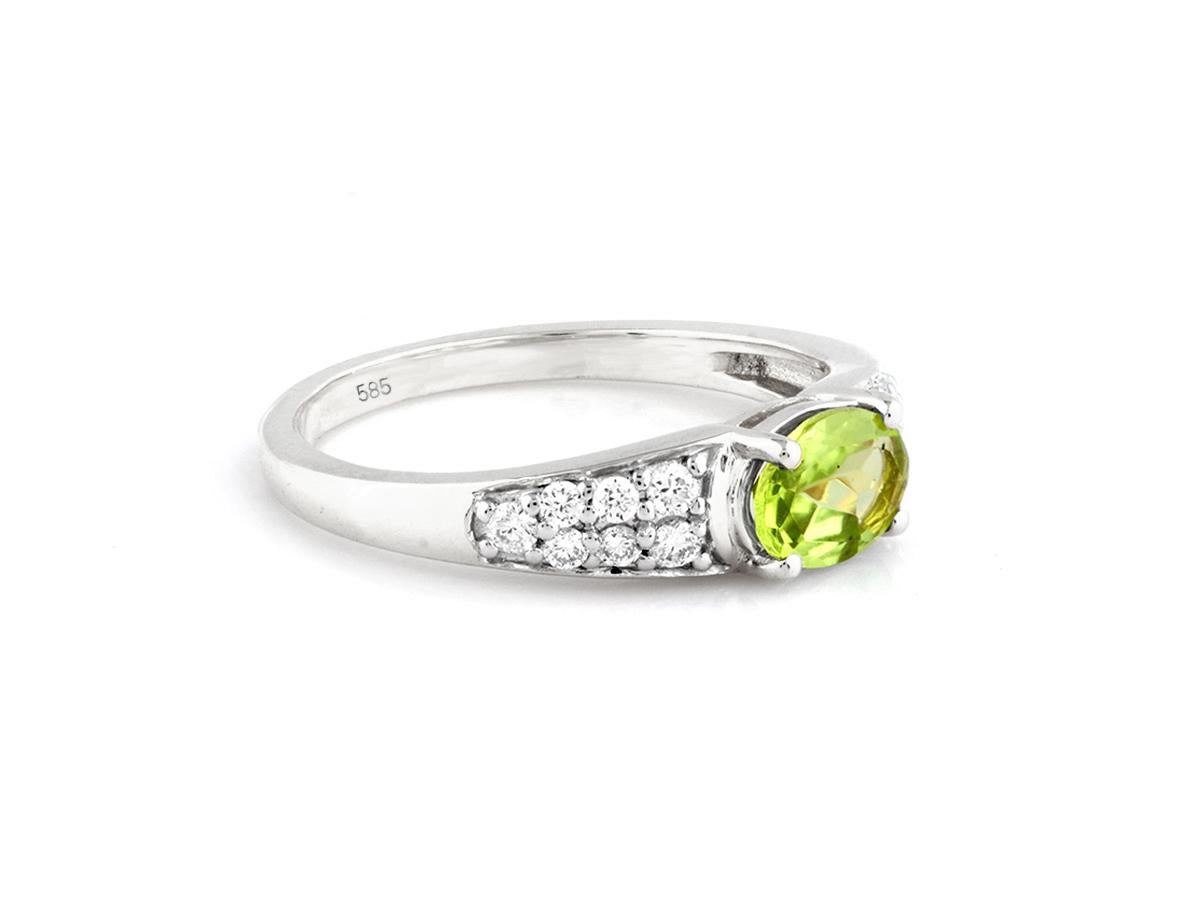 14KT Weißgold Oval Peridot und Diamant Ring im Zustand „Neu“ im Angebot in Antwerp, BE