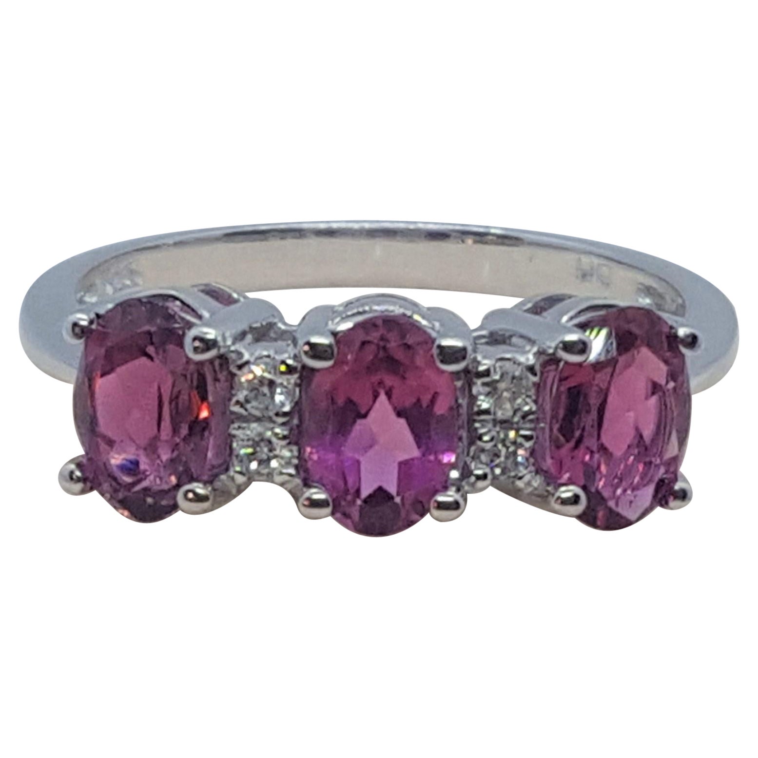 Bague en or blanc 14 carats avec rhodolite rose ovale et diamants ronds brillants, taille 7, 3 gr