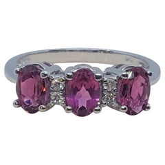 14kt Weißgold Oval Pink Rhodolith Rund Brillant Diamant Ring, Größe 7, 3 gr