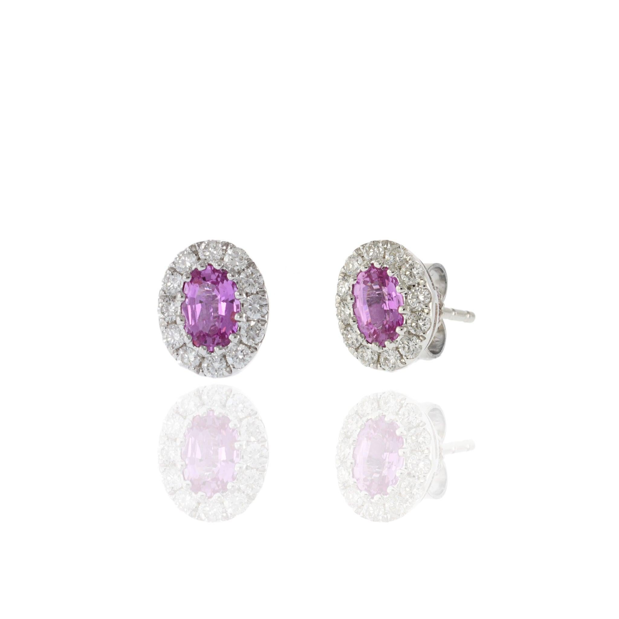 14KT White Gold Oval Pink Sapphires and Diamond Earrings In New Condition For Sale In New York, NY