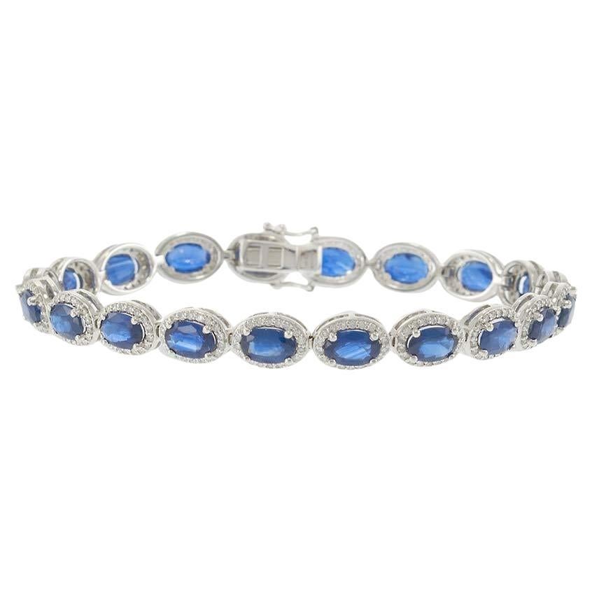 14KT White Gold Oval Sapphire and Diamond Bracelet