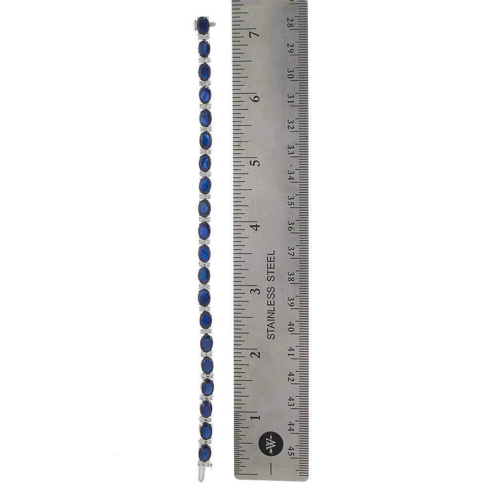 Bracelet de tennis en or blanc 14KT avec saphir ovale et diamant Neuf - En vente à New York, NY