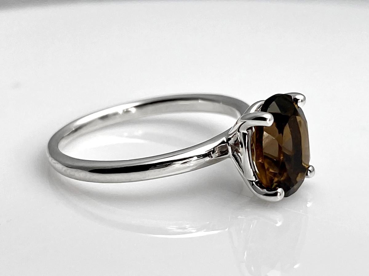 Vittoriano Anello in oro bianco 14KT con quarzo fumè ovale in vendita