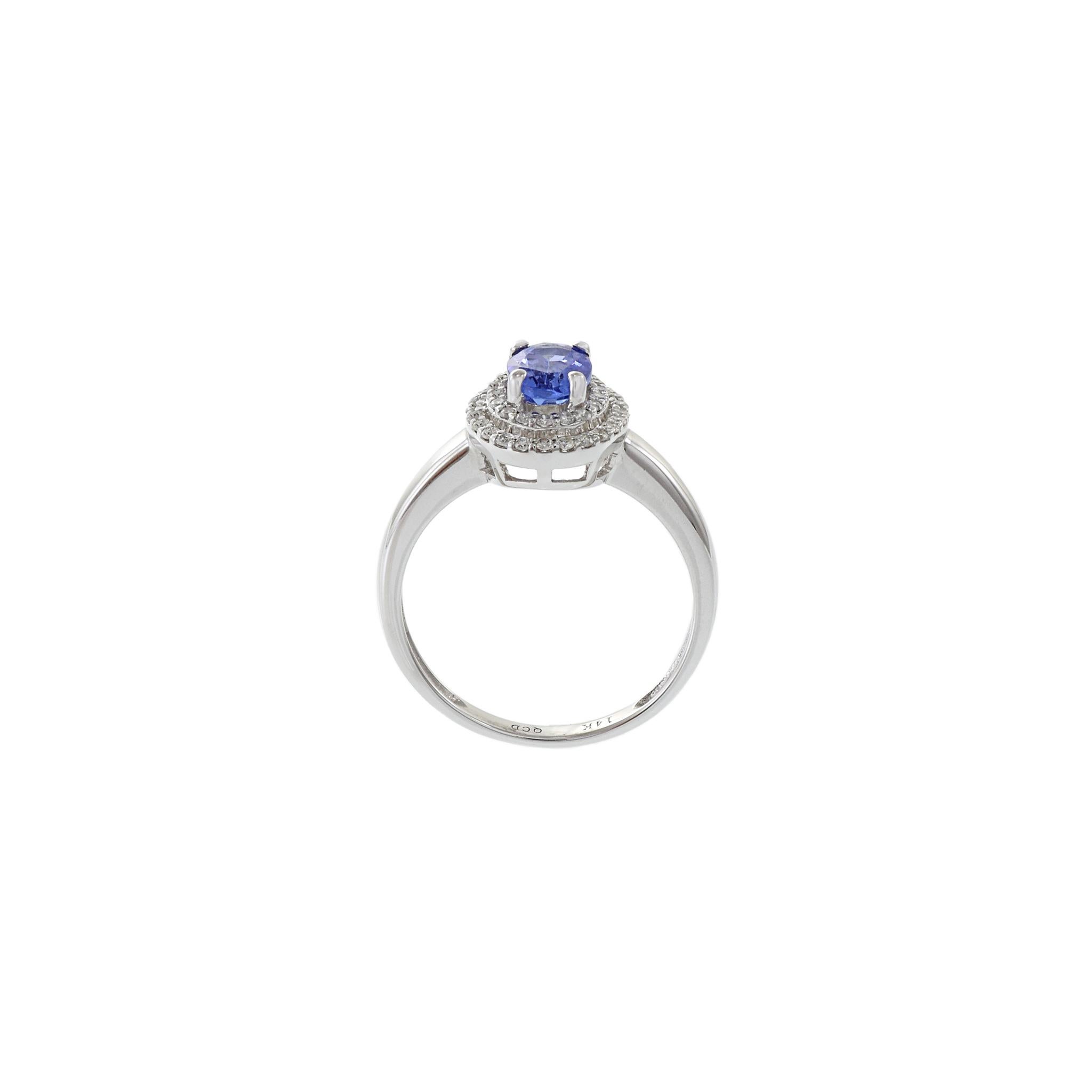 Anello aureola ovale con tanzanite e diamante in oro bianco 14KT in vendita 1