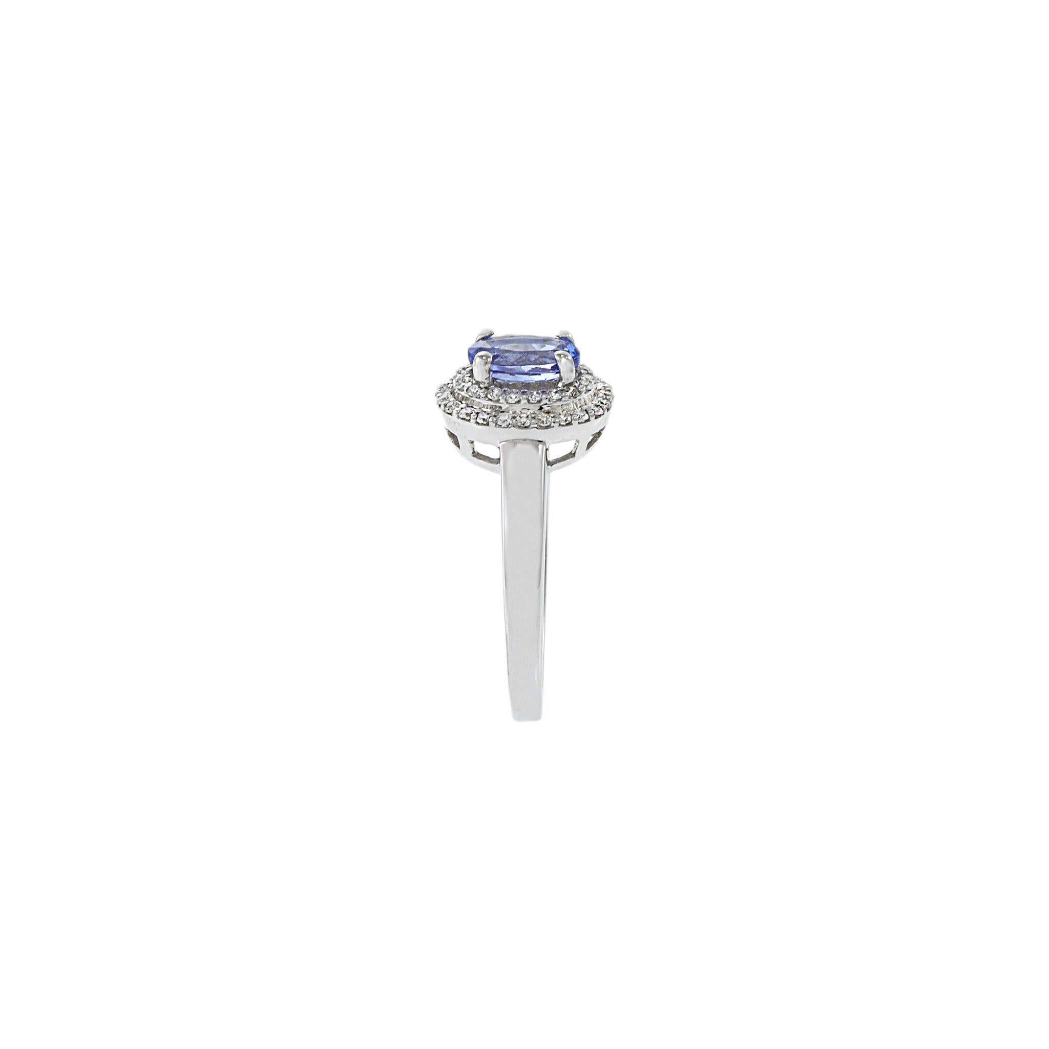 Anello aureola ovale con tanzanite e diamante in oro bianco 14KT in vendita 3