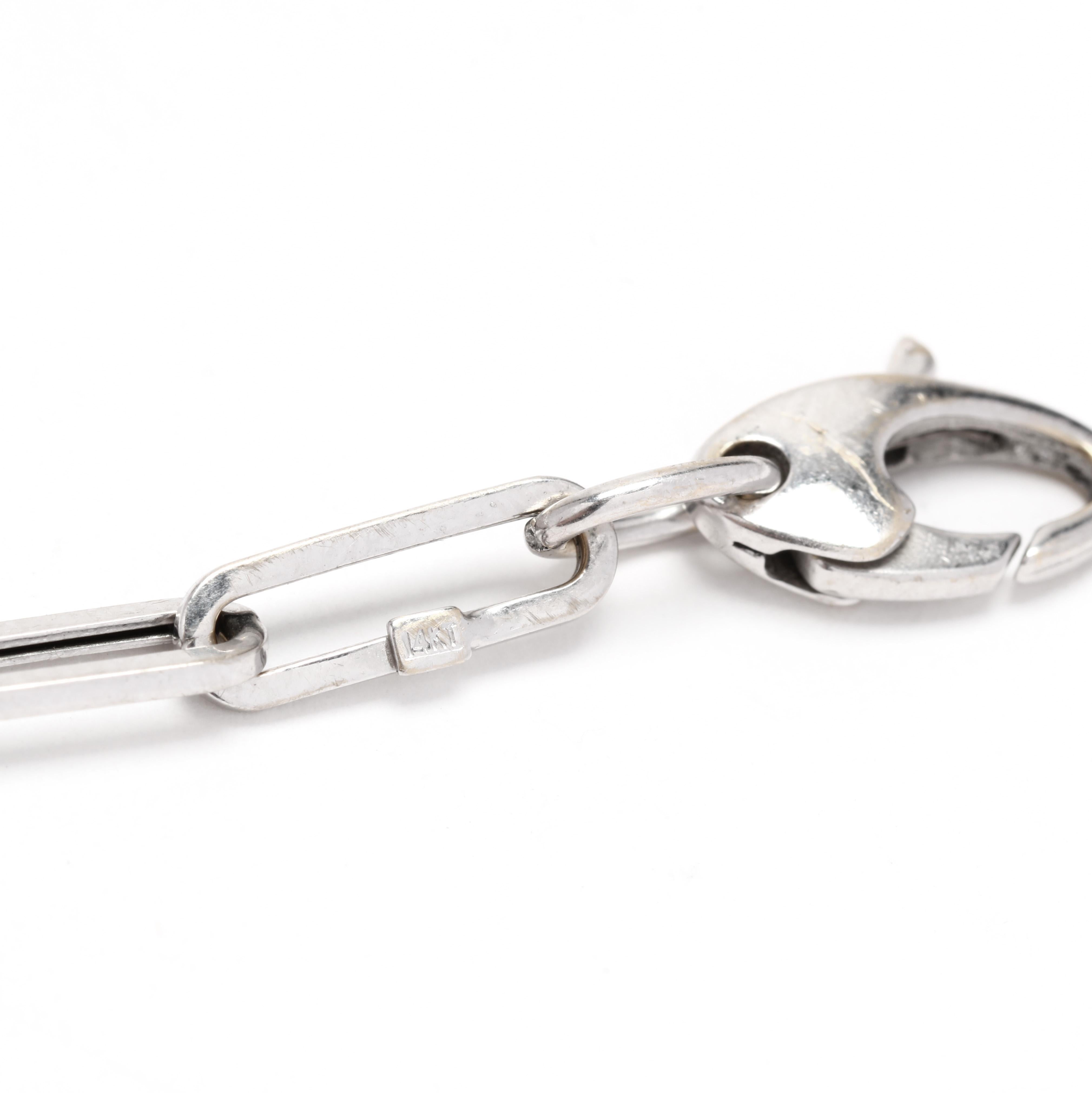 14KT White Gold Paperclip Chain Bracelet, Length 6 7/8 inch, Minimalist Chain In Good Condition In McLeansville, NC