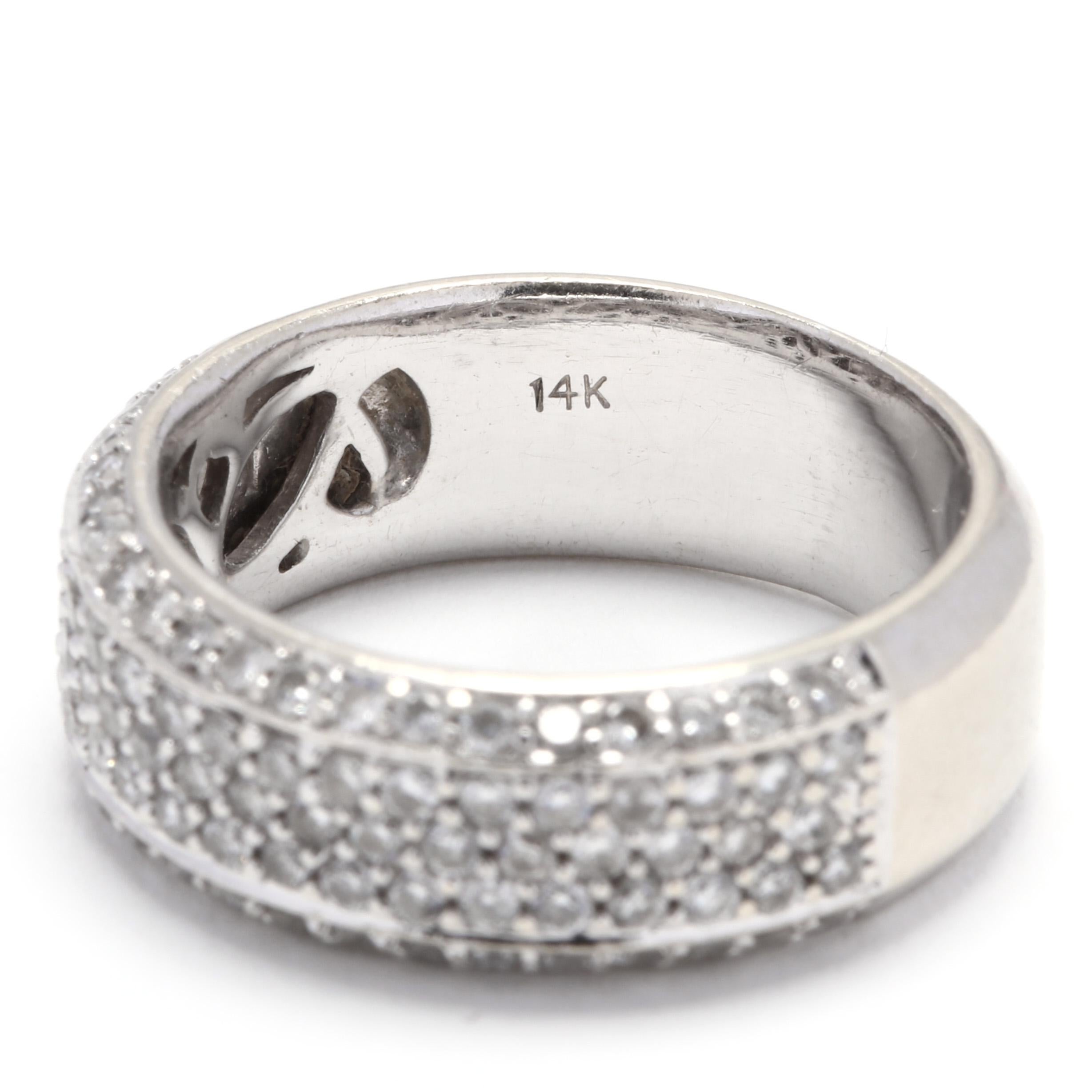 Women's or Men's 14 Karat White Gold and Pavé Diamond Band Ring For Sale