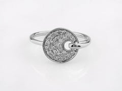 14KT White Gold Pave Diamond Circular Disk Hook Ring