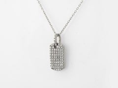 14KT White Gold Pave Diamond Dog Tag Pendant Necklace