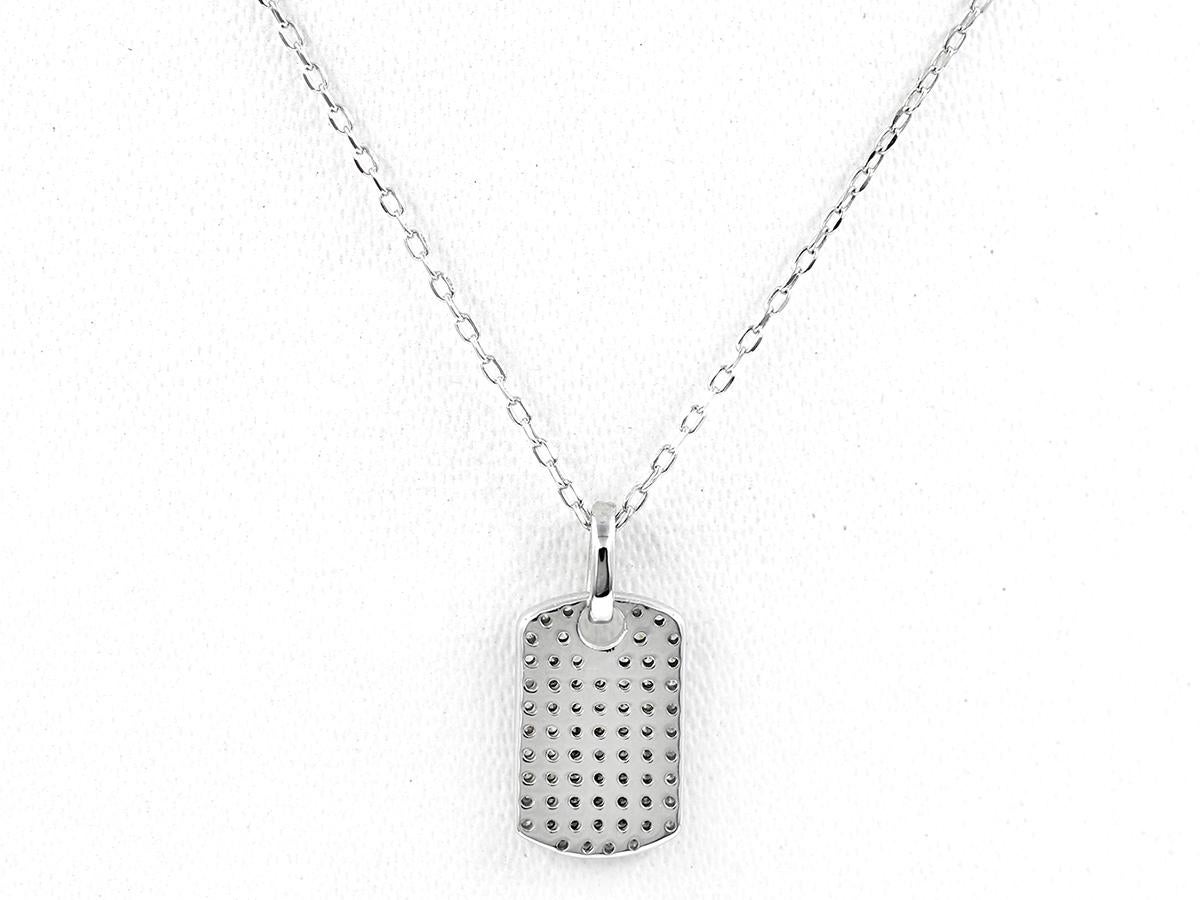 De las mujeres Collar de oro blanco de 14 quilates con etiqueta de perro de diamantes y pavé en venta